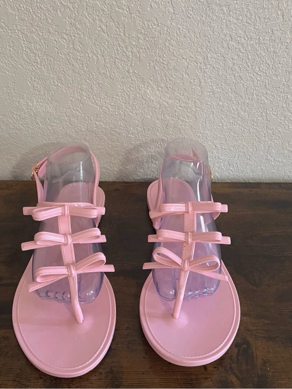 Stuart Weitzman Felicity Pink Bow Jelly Sandals - retails for $195
